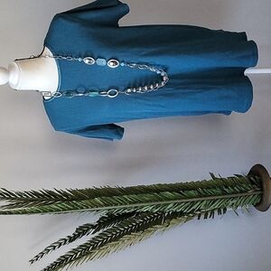 Woman Within teal short sleeve waffle knit crew neck tee NWOT